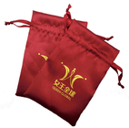 bolso rojo promocional del satén de la bolsa del lazo de la joyería del 10x15cm con Logo Fabric Drawstring Gift Bags