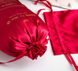 la bolsa del lazo de la peluca 8x12inch modificó el bolso rojo del satén para requisitos particulares con Logo Fabric Drawstring Gift Bags
