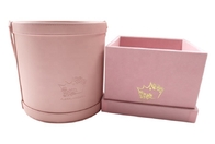 Caja de regalo de la ronda de Logo Pink Leather Gift Box de la hoja de oro para las flores