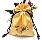 bolso promocional del satén del oro de la bolsa del lazo de la joyería de los 7x9cm (2.7x3.5inch) pequeño con Logo Fabric Drawstring Gift Bags