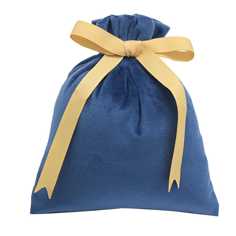 bolsa azul marino del regalo del terciopelo del bolso del regalo del lazo de la tela del 10x15cm con adorno de la cinta