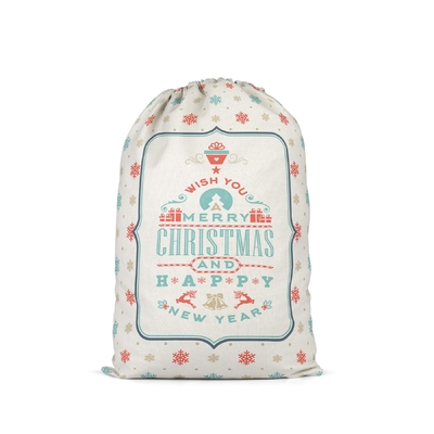 La Navidad imprimió a Santa Canvas Drawstring Gift Bags con la secuencia del poliéster